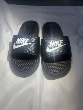 Nike Kids Black Slide Sandals with White Swoosh